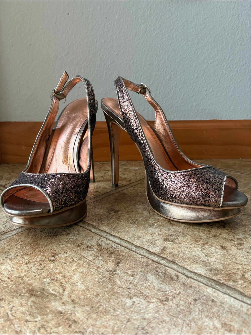 BCBGeneration Markus Bronze Glitter Slingback Platform Pumps HOMECOMING